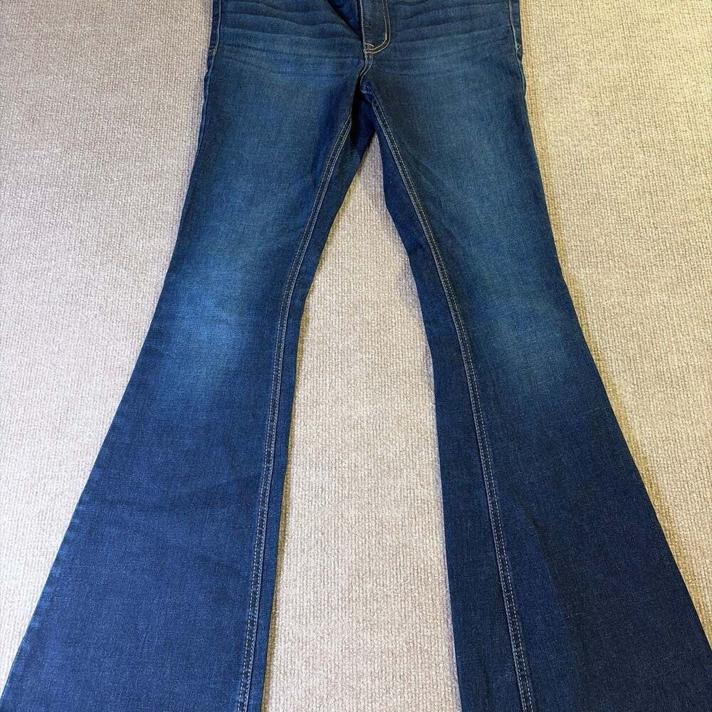 Edgely Women's Blue Mid Rise Flare Dark Wash Bell Bottom Jeans 1620